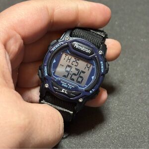 Armitron Pro Sport Digital Watch Mens Blue Black Nylon Nato Strap Working Watch